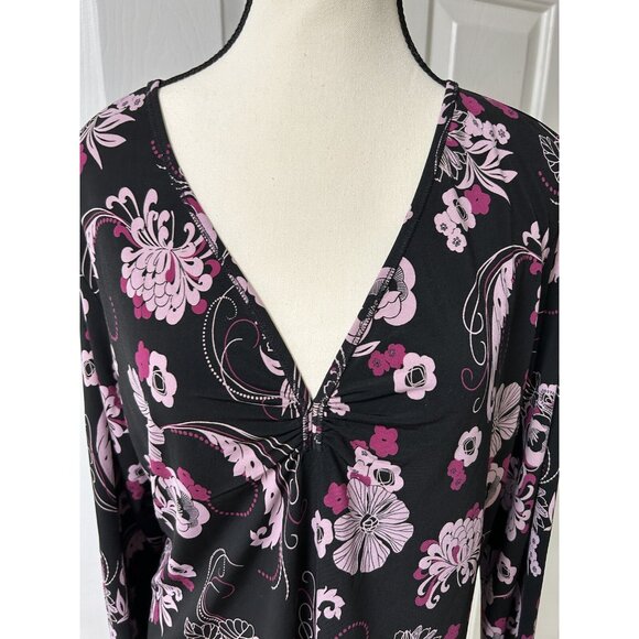 Apostrophe Women’s Size 16-18W Floral Blouse Black Pink Liquid Knit B44 - Picture 2 of 8